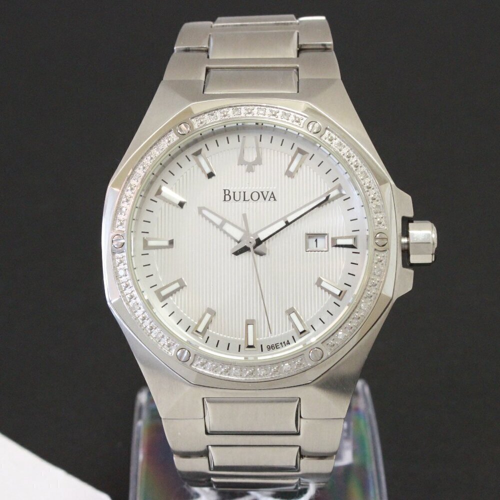 Bulova Men's Watch Diamond-Accent Bezel Integrated Bracelet Silver Textured Dial - Picture 3 of 15